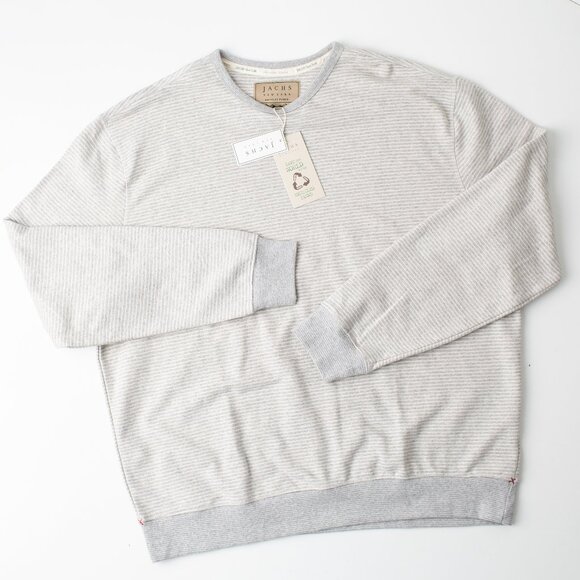 JACHS New York Recycled Fleece Sweatshirt Men’s 2XL Cream Gray Stripe Crewneck - Picture 1 of 9
